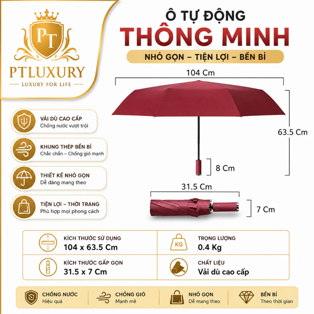 Ô Dù Tự Động PTLUXURY 10 Nan