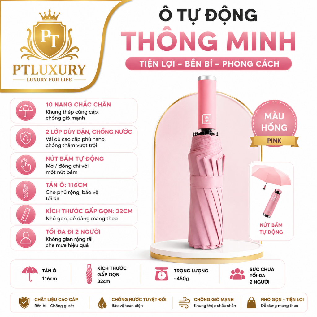 Ô Dù Tự Động PTLUXURY 10 Nan