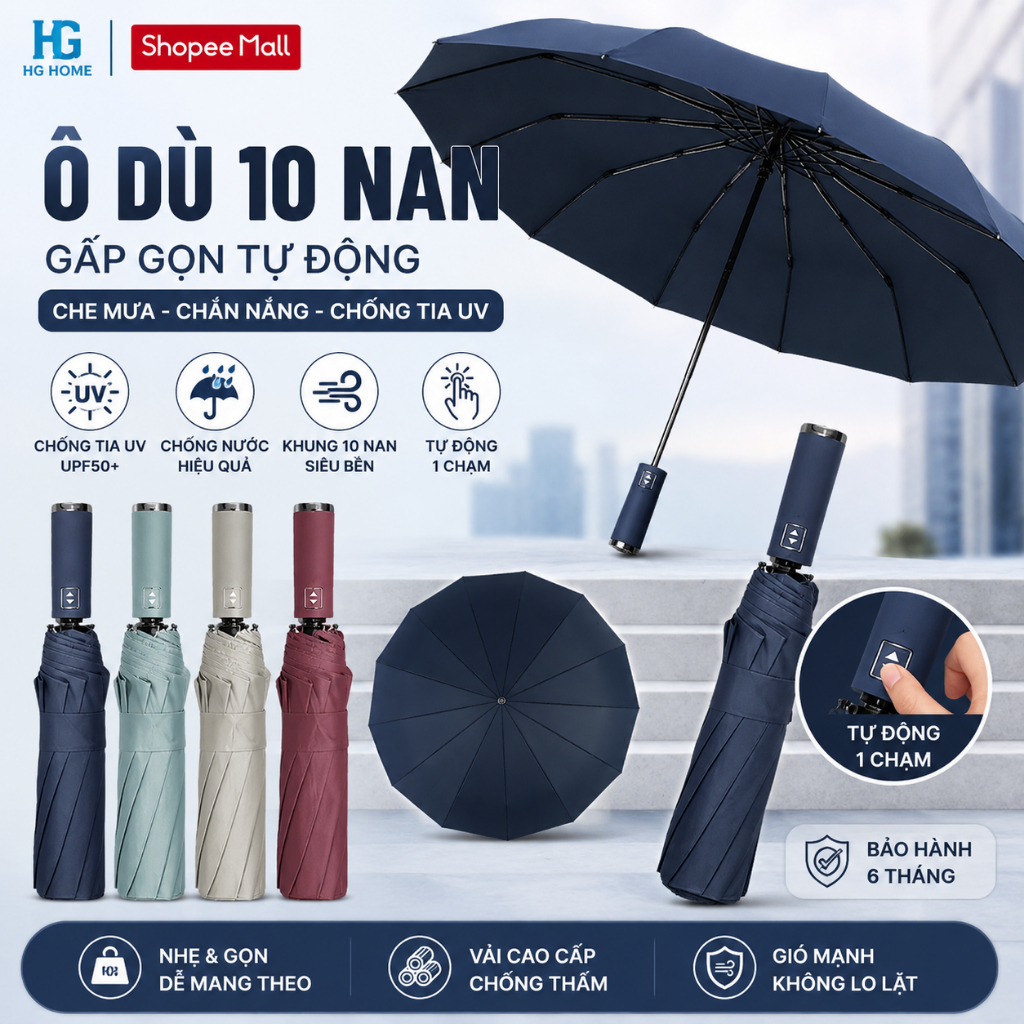 Ô Dù Gấp Gọn Tự Động HGHOME