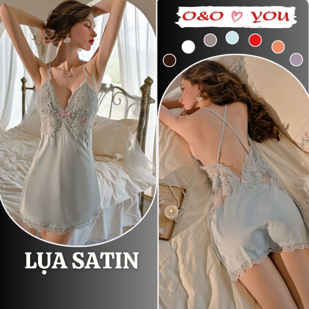 Đầm Ngủ Satin Ren 2 Dây