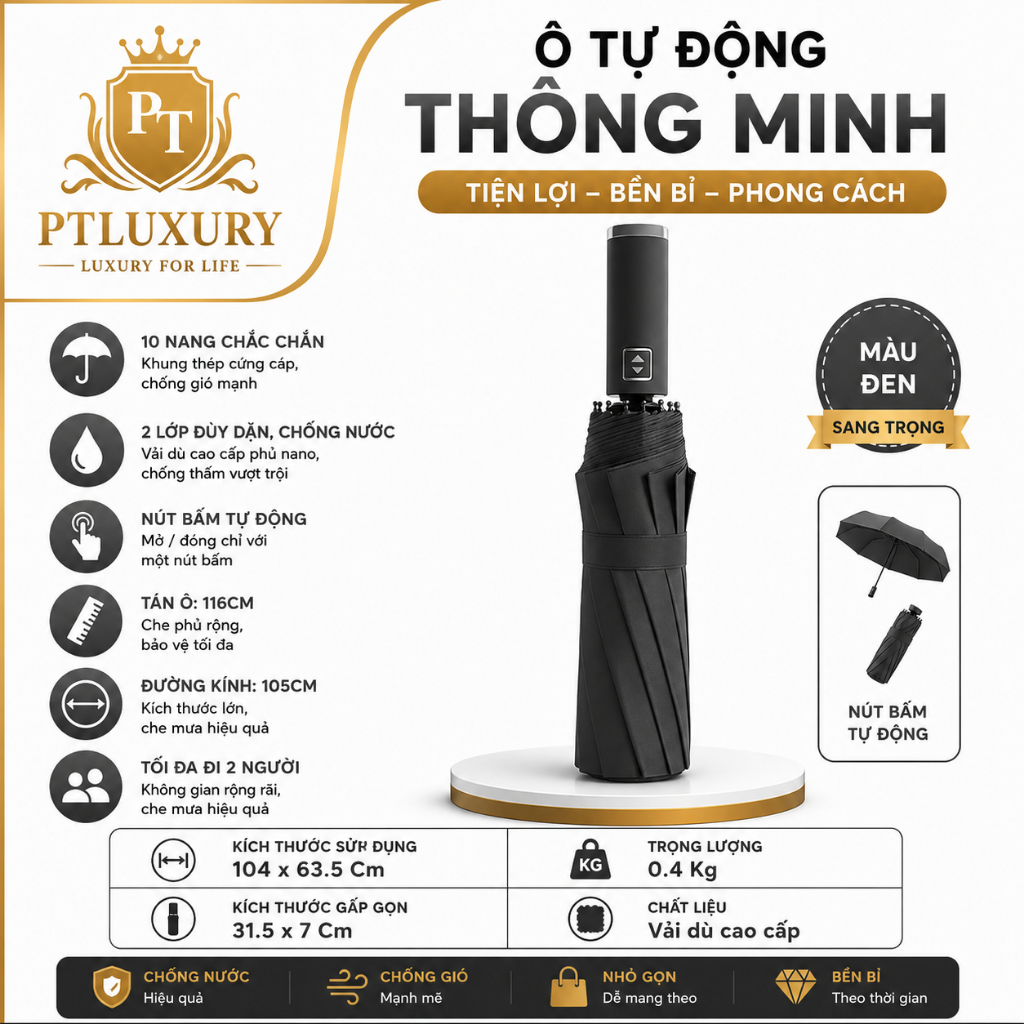 Ô Dù Tự Động PTLUXURY 10 Nan