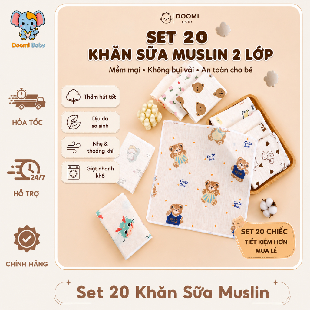 Khăn Sữa Muslin Doomi Baby
